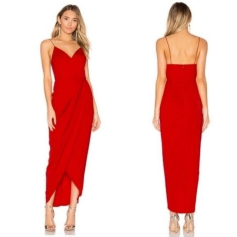 Shona Joy core cocktail red v neck tulip dress size 2